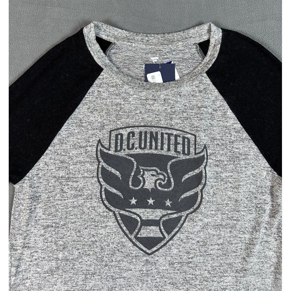 DC United Fanatics Shirt Womens Medium Grey Raglan Sleeve MLS Soccer‎ New - Picture 3 of 10
